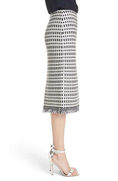 Shop St John Thatched Grid Knit Skirt In Flax/ White/ Navy