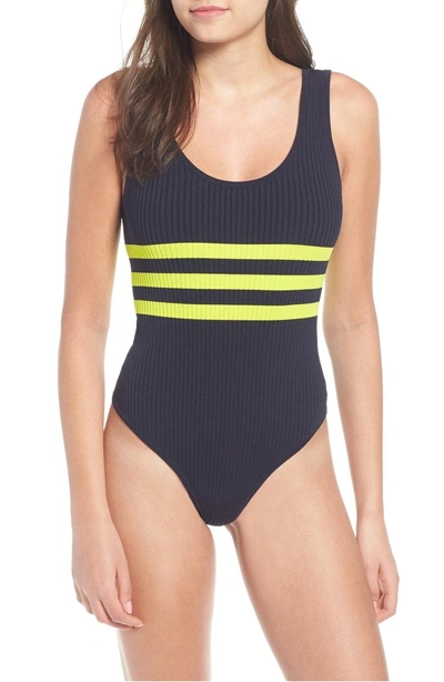 Shop Kendall + Kylie Stripe Bodysuit In Navy