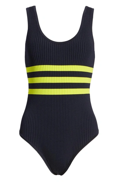 Shop Kendall + Kylie Stripe Bodysuit In Navy