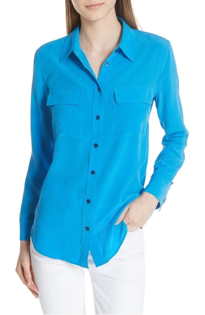 Shop Equipment 'slim Signature' Silk Shirt In Brilliant Blue