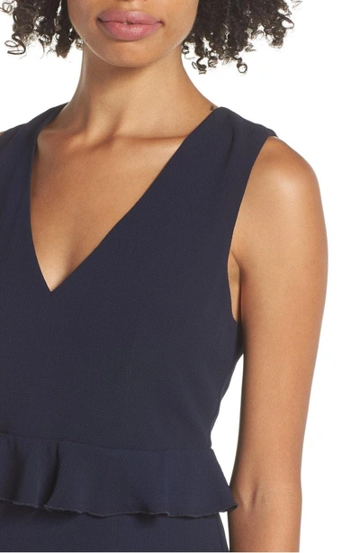 Shop Charles Henry Double Ruffle Sheath Dress In Navy