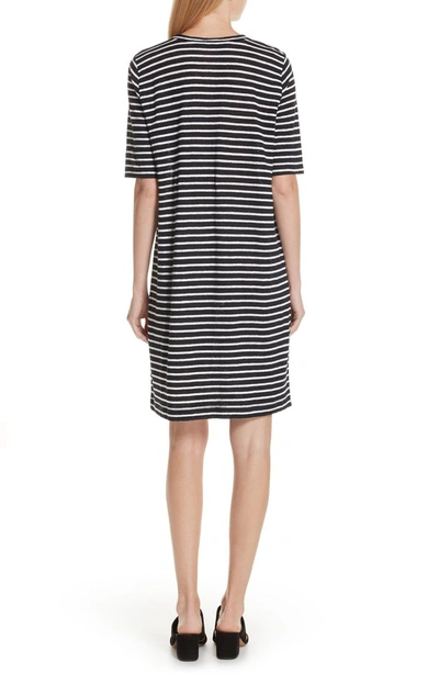 Shop Eileen Fisher Stripe Organic Linen Knit Shift Dress In Black/ White