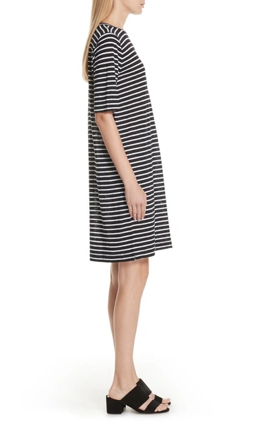 Eileen Fisher Seaside Striped Half-sleeve Organic Linen Dress, Petite In  Black/ White | ModeSens