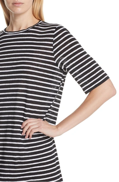 Shop Eileen Fisher Stripe Organic Linen Knit Shift Dress In Black/ White