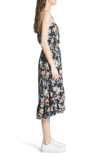 Shop Joie Deme Floral High/low Silk Dress In Caviar