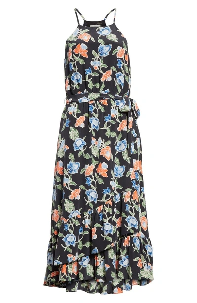 Shop Joie Deme Floral High/low Silk Dress In Caviar