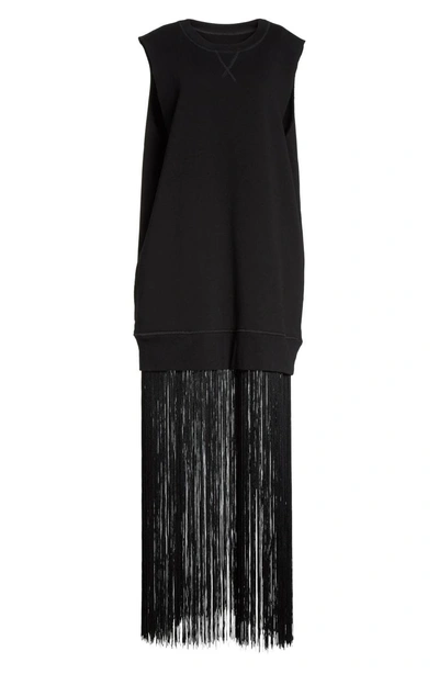 Shop Mm6 Maison Margiela Fringe Hem Sweatshirt Dress In Black