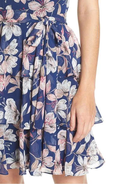 Shop Eliza J Tiered Chiffon Dress In Navy/ Pink