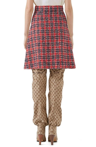 Shop Gucci Tiger Button Tweed A-line Skirt In Royal Blue/ Red