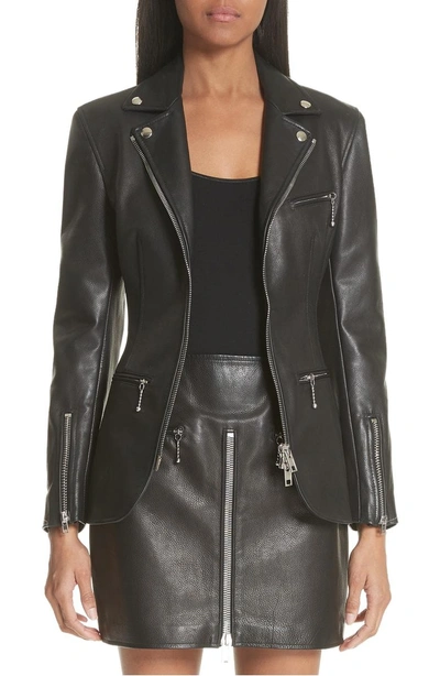 Shop Alexander Wang Zip Front Leather Blazer In Black