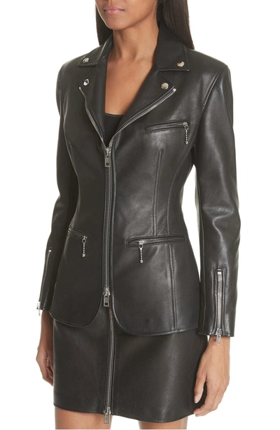 Shop Alexander Wang Zip Front Leather Blazer In Black