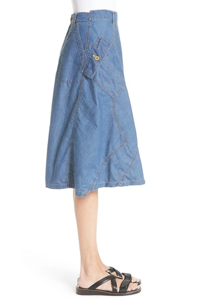 Shop Tricot Comme Des Garcons Chambray & Eyelet Skirt In Indigo X Gold