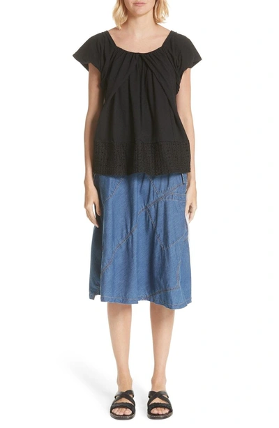 Shop Tricot Comme Des Garcons Chambray & Eyelet Skirt In Indigo X Gold