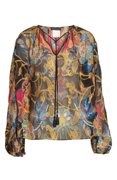 Shop Etro Tassel & Paisley Print Silk Blend Blouse In Black Print