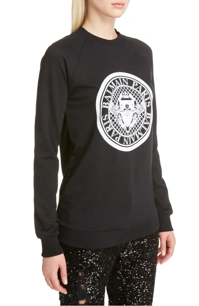 Shop Balmain Coin Logo Sweatshirt In Black/ White