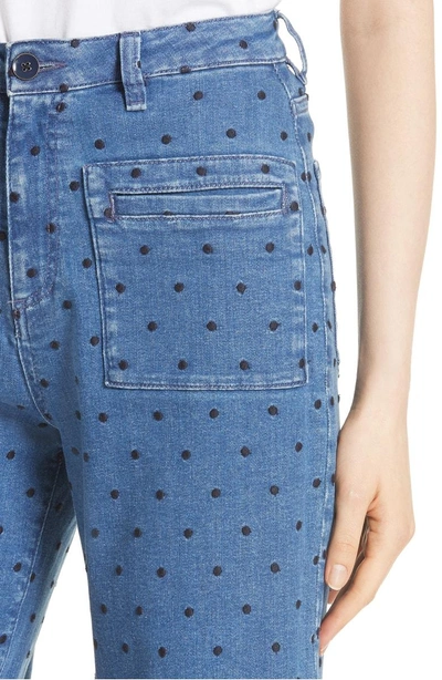 Shop Ulla Johnson Niko Polka Dot Crop Flare Jeans In Indigo