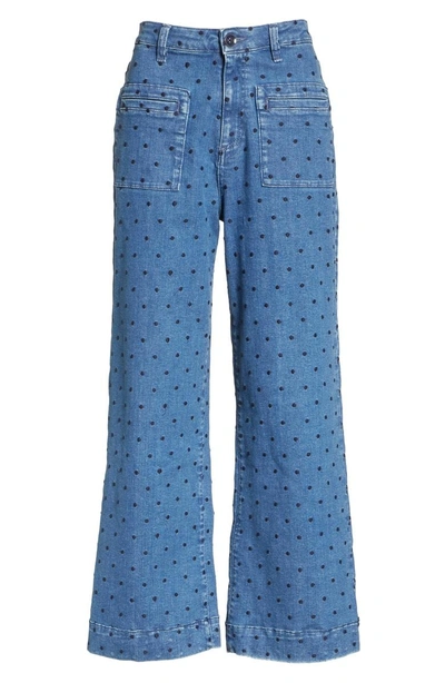 Shop Ulla Johnson Niko Polka Dot Crop Flare Jeans In Indigo