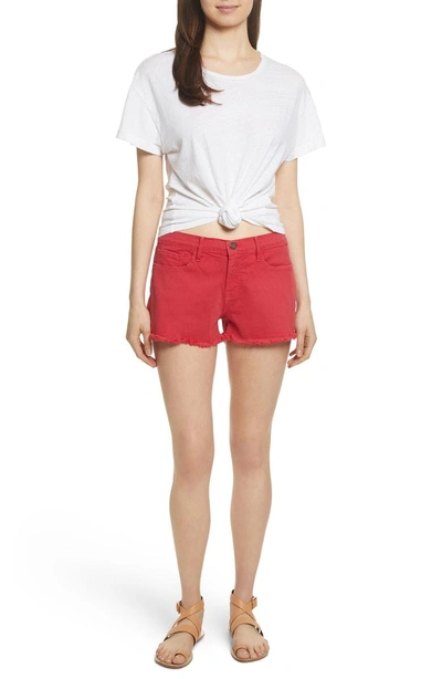 Shop Frame Le Cutoff Denim Shorts In Vintage Red