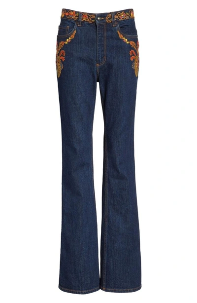Shop Etro Paisley Embroidered Flare Jeans In Blue