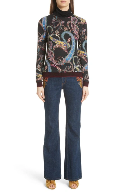 Shop Etro Paisley Embroidered Flare Jeans In Blue