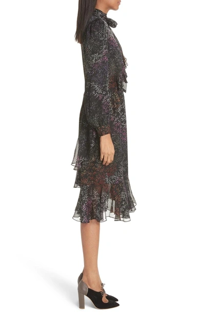 Shop Co Floral Print Ruffle Trim Silk Dress In Black/ Multi