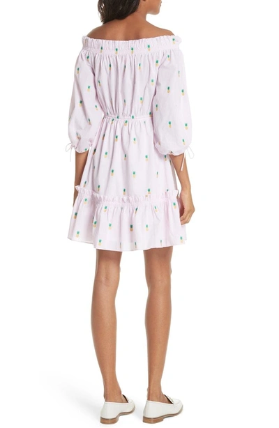 Shop Kate Spade Pineapple Off The Shoulder Cotton Dress In Light Surf Pink/ Fresh White