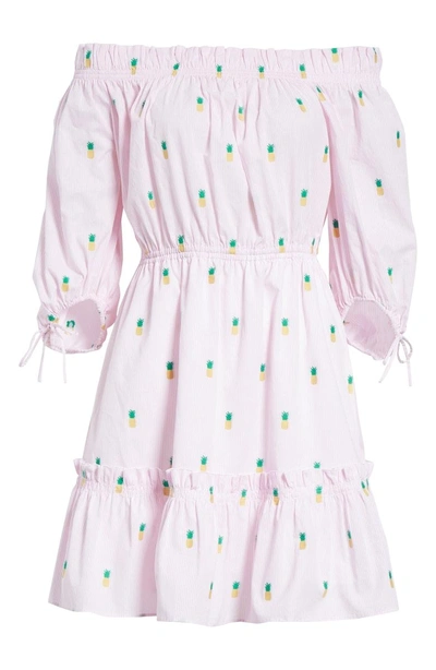 Shop Kate Spade Pineapple Off The Shoulder Cotton Dress In Light Surf Pink/ Fresh White