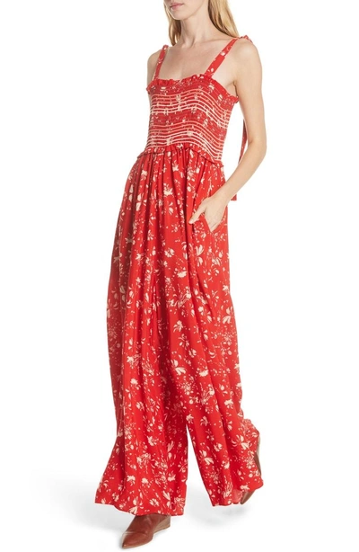 Free People Color My World Floral Jumpsuit In Red | ModeSens