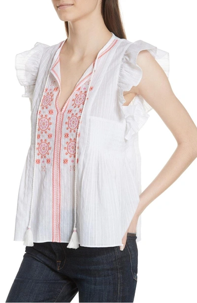 Shop Kate Spade Mosaic Embroidered Tassel Top In Fresh White