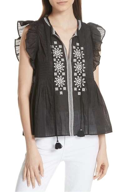 Shop Kate Spade Mosaic Embroidered Tassel Top In Black