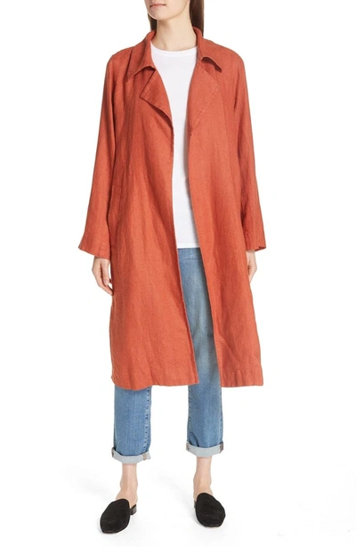 Shop Eileen Fisher Organic Linen Trench Coat In Orange Pekoe