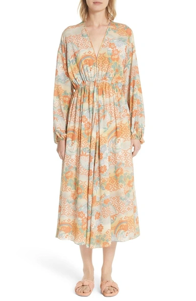 Shop Elizabeth And James Norma Floral Print Silk Dress In Marigold