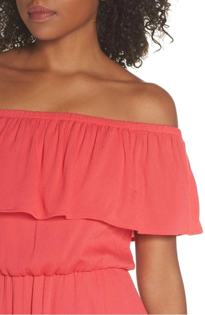 Shop Charles Henry Off The Shoulder Ruffle Midi Dress In Coral