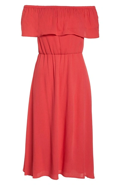 Shop Charles Henry Off The Shoulder Ruffle Midi Dress In Coral