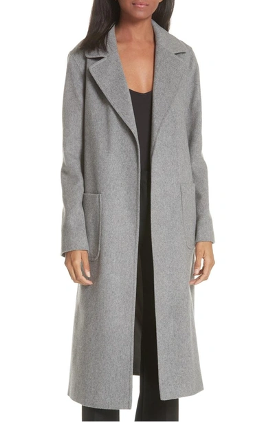 Shop Helene Berman Notch Collar Edge To Edge Wool Blend Coat In Grey