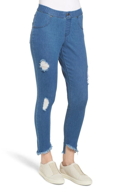 Shop Hue Angled Hem Denim Skimmer Leggings In Stonewash