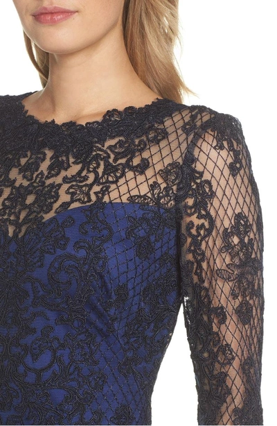 Shop Tadashi Shoji Corded Lace & Tulle Gown In Navy