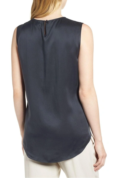 Shop Eileen Fisher Round Neck Silk Tank In Graphite