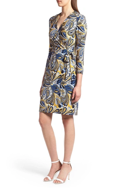 Shop Anne Klein Faux Wrap Dress In Cezanne Blue/ Yellow Combo