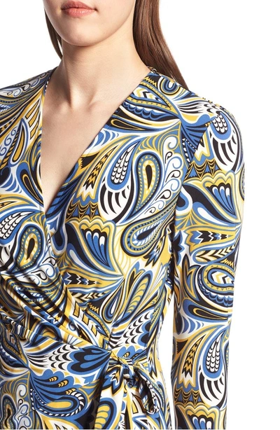 Shop Anne Klein Faux Wrap Dress In Cezanne Blue/ Yellow Combo