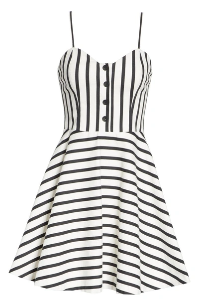 Shop Alice And Olivia Nella Button Front Stripe Dress In Monochrome Stripe