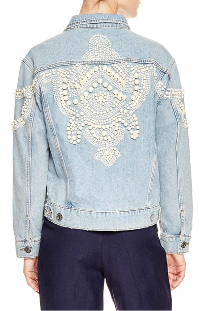 Shop Sandro Embellished Jean Jacket In Blue Vintage - Denim