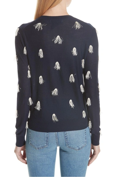 Shop Christian Wijnants Fringe Crewneck Sweater In Fringes Navy/ Ecru