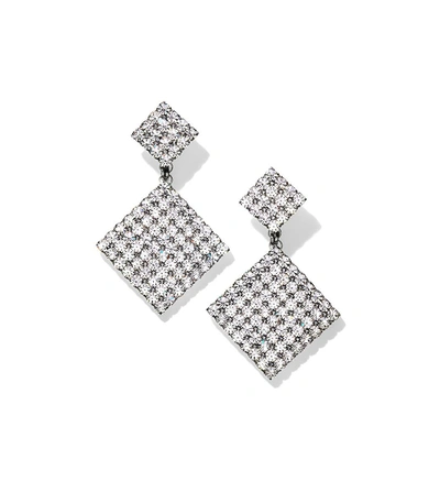 Shop Alessandra Rich Double Diamond Crystal Earrings In Silver