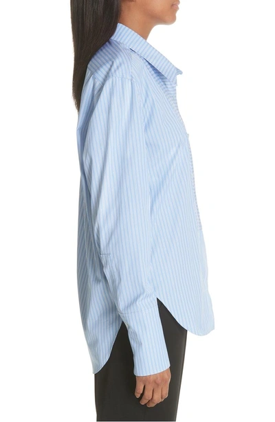 Shop Stella Mccartney Two-tone Zip Front Poplin Shirt In Sky Blue