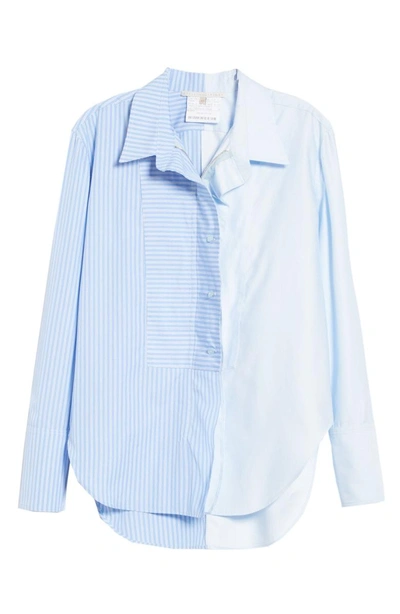 Shop Stella Mccartney Two-tone Zip Front Poplin Shirt In Sky Blue