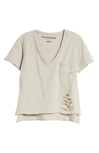 Shop Prince Peter Distressed V-neck Tee In Taupe