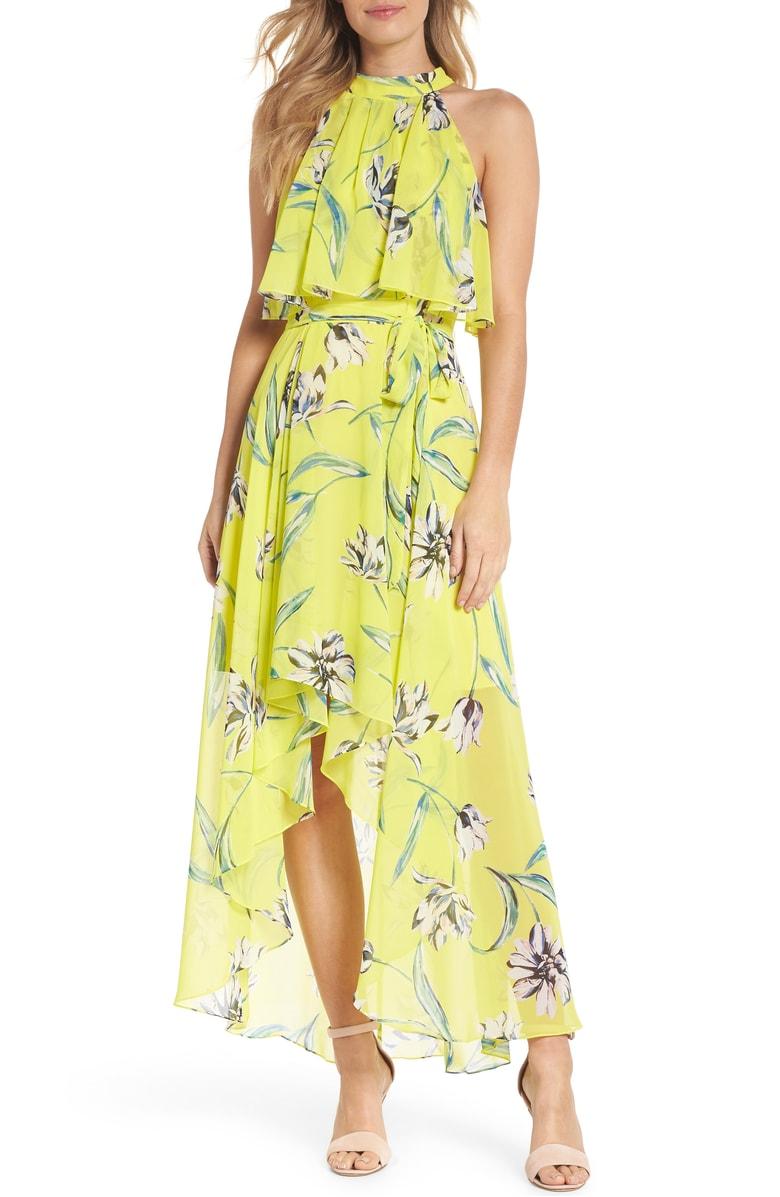 floral print halter chiffon maxi dress eliza j