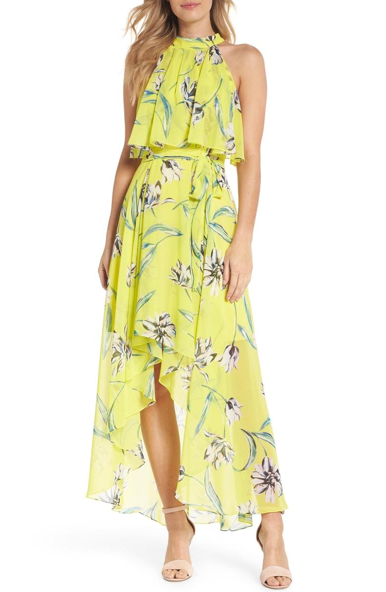 eliza j floral print chiffon halter maxi dress