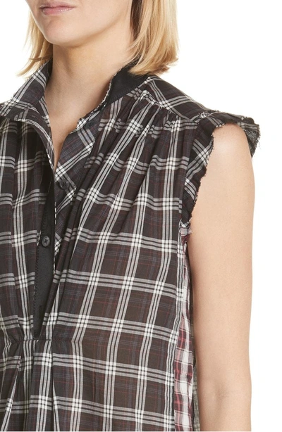 Shop Marc Jacobs Ruffle Detail Patchwork Plaid Blouse In Black/ White